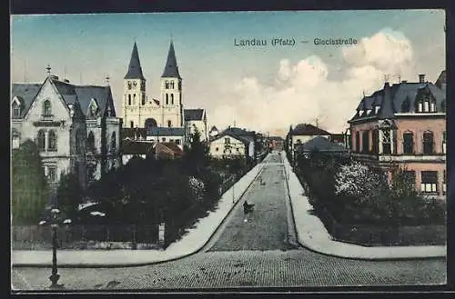 AK Landau /Pfalz, Glacisstrasse mit Kirche aus der Vogelschau
