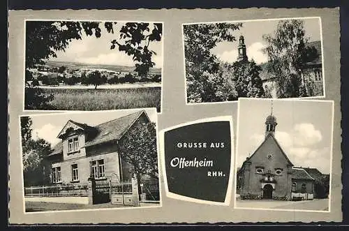 AK Offenheim / Rhh., Schule, Kirche und Ortsansicht