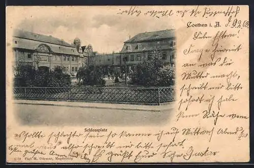 AK Coethen i. A., Grünanlagen des Schlossplatzes