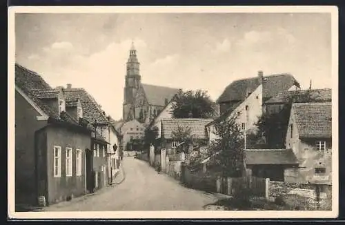 AK Kamenz, Pulsnitzer Strasse mit St. Marien