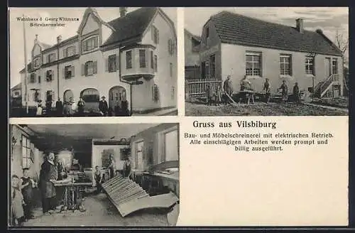 AK Vilsbiburg, Wohnhaus des Schreinermeisters Georg Wittmann, Bau- und Möbelschreiner bei der Arbeit