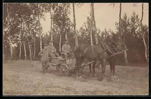 Foto-AK Deutsche Besetzung, Soldaten mit Pferdegespann auf Patrouille