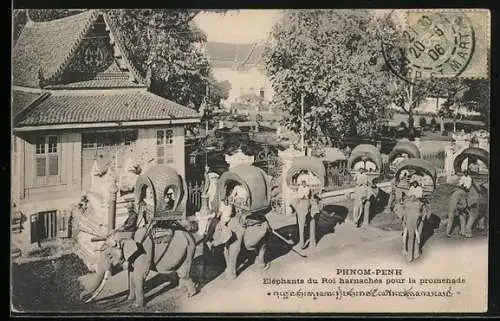 AK Phnom-Penh, Elephants du Roi harnachés pour la promenade