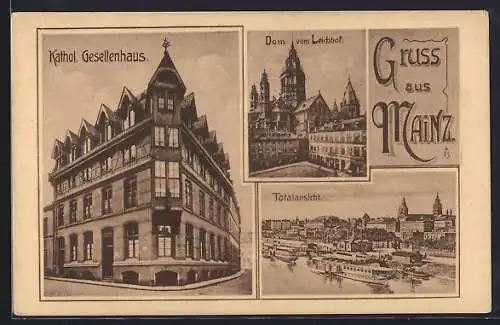 AK Mainz, Totalansicht, Katholisches Gesellenhaus, Dom vom Leichhof