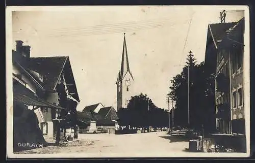 AK Durach, Kirche mit Denkmal