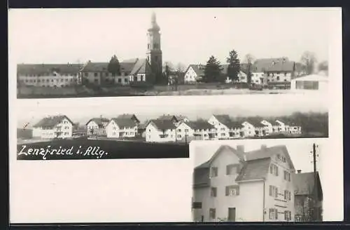 AK Lenzfried i. Allg., Ortspanorama mit Kirche