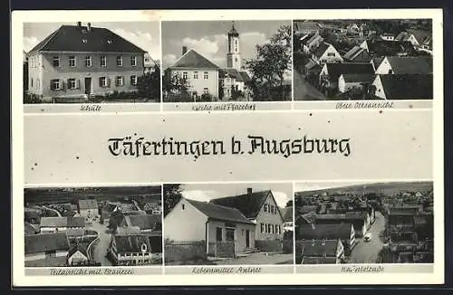 AK Täfertingen bei Augsburg, Teilansicht mit Brauerei, Lebensmittel Axtner