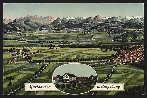 Künstler-AK Eugen Felle: Harthausen / Aibling, Ortsansicht mit Umgebung