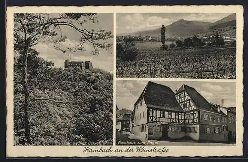 AK Hambach / Weinstrasse, Gasthaus zum Engel, Blick zum Schloss