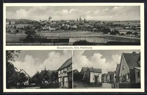 AK Bauerbach /Marburg, Fachwerkhäuser und Ortspanorama