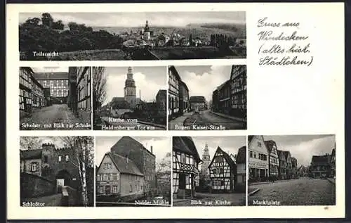 AK Windecken, Nidder-Mühle, Schlosstor, Schulstr. mit Blick zur Schule, Eugen-Kaiser-Strasse