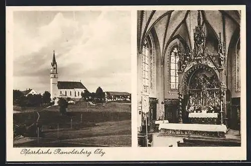 AK Ranoldsberg /Oby., Pfarrkirche mit Umgebung u. Innenansicht