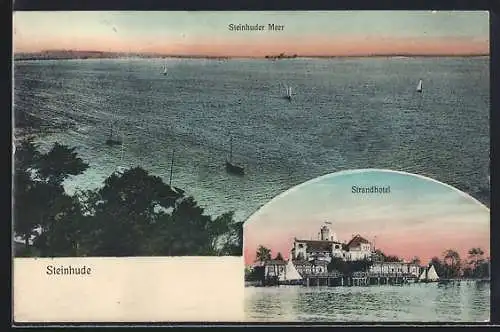 AK Steinhude, Strandhotel vom Wasser aus, Steinhuder Meer