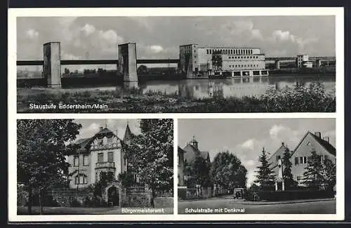 AK Wismar, Bürgermeisteramt, Schulstrasse mit Denkmal, Staustufe