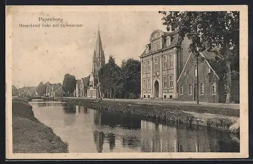 AK Papenburg, Hauptkanal mit Kirche u. Gymnasium
