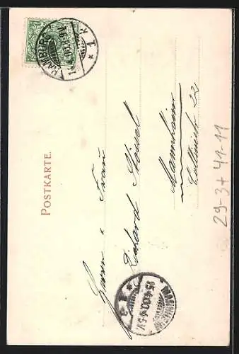 Passepartout-Lithographie Hamburg, Schiffe im Hafen, Osterhase mit Pinsel, Fröhliche Ostern