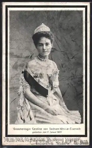 AK Trauerkarte Grossherzogin Caroline von Sachsen-Weimar-Eisenach, gestorben am 17.1.1905