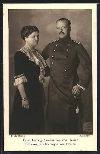 AK Grossherzog Ernst Ludwig von Hessen-Darmstadt in Uniform mit Grossherzogin Eleonore