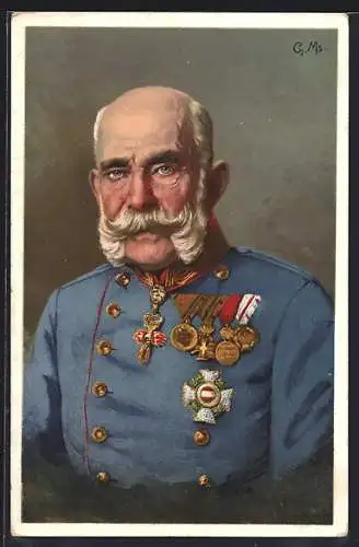 Künstler-AK Kaiser Franz Josef I. von Österreich in Uniform mit Orden