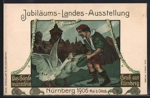 Künstler-AK Nürnberg, Jubiläums-Landes-Ausstellung 1906, Das Gänsemännlein