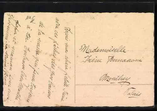 AK Hund und Katze unter einem Regenschirm