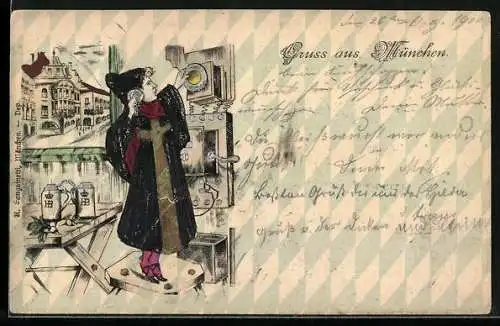 AK Münchner Kindl am Telefon