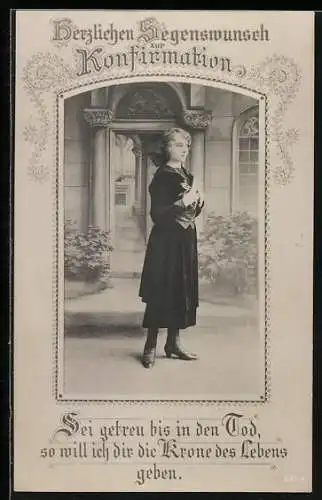 AK Mädchen zu ihrer Konfirmation, Sei getreu bis in den Tod