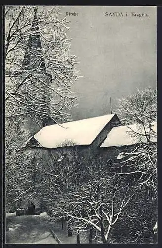 AK Sayda i. Erzgeb., Verschneite Ansicht der Kirche