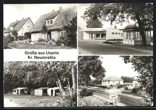AK Userin, Ortspartie, Blick zur Kaufhalle, Zeltplatz