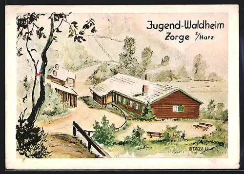 Künstler-AK Zorge /Harz, Abbildung vom Jugend-Waldheim