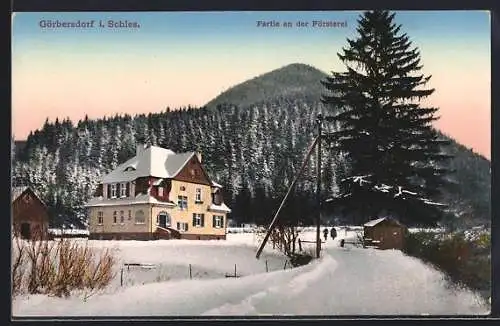 AK Görbersdorf i. Schles., Försterei im Schnee