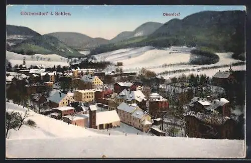AK Görbersdorf i. Schles., Teilansicht mit Oberdorf im Schnee
