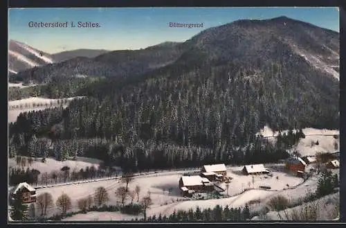 AK Görbersdorf i. Schles., Panorama mit Büttnergrund im Schnee