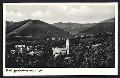 AK Bad Charlottenbrunn i. Schles., Ortspartie mit Kirche