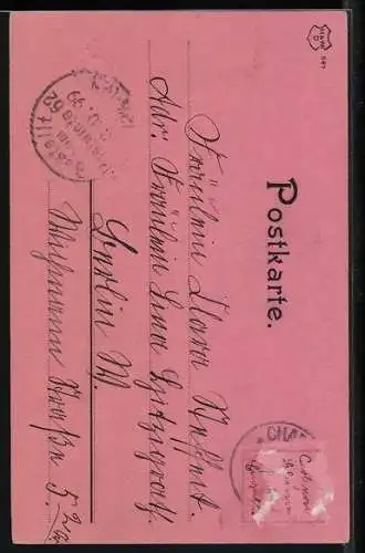 Präge-Lithographie Weisse Maus am oberen Kartenrand