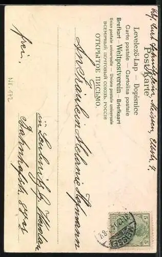 AK Kleines Mädchen mit Schweinen im Garten, Neujahrsgruss