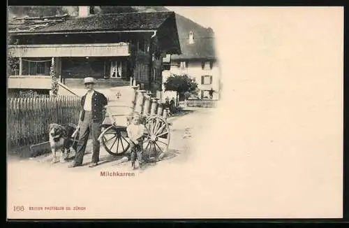 AK Milchverkäufer mit Milchkarren auf einer Strasse