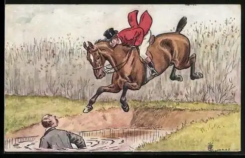 AK Reiter springt in einem Fluss