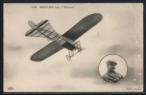 AK Flugzeug Blériot, Pilot Mollien