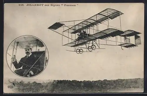 AK Flugzeug Biplan Farman, Pilot Jullerot
