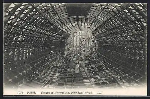 AK Paris, Travaux du Métropolitain, Place Saint-Michel, U-Bahn