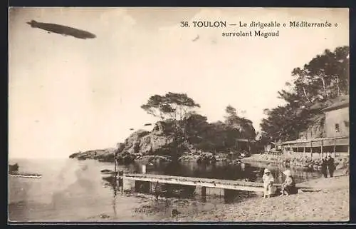 AK Toulon, Zeppelin dirigeable Méditerranée survolant Magaud