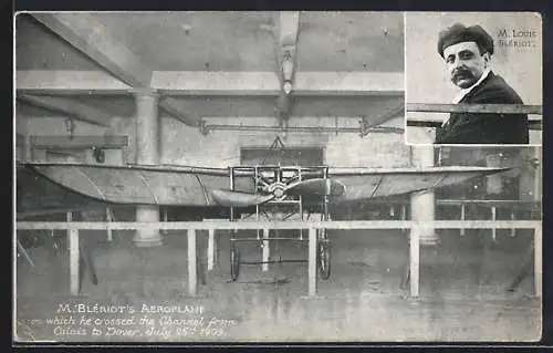 AK Flugzeug M. Blériot, Pilot M. Louis Blériot, Überquerung des Ärmelkanals 1909