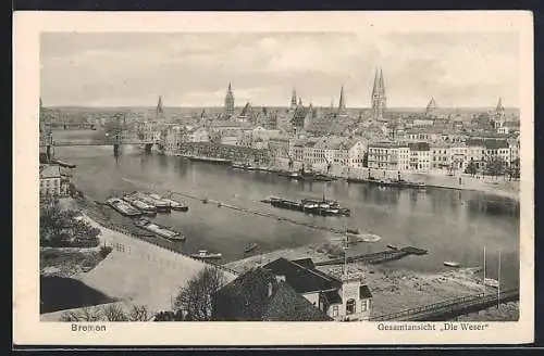 AK Bremen, Stadtansicht mit Weserpartie