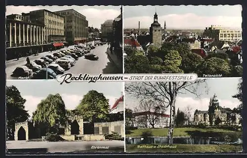 AK Recklinghausen, Markt, Ehrenmal, Rathaus u. Stadthaus