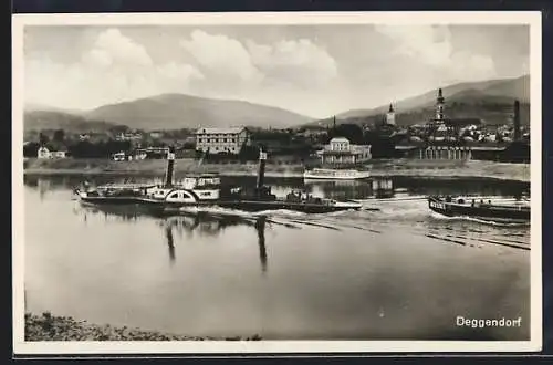 AK Deggendorf, Panorama mit Dampfer