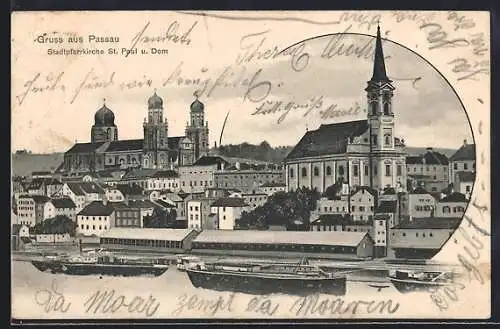 AK Passau, Stadtpfarrkirche St. Paul und Dom