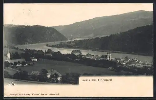 AK Obernzell, Ortsansicht aus der Vogelschau