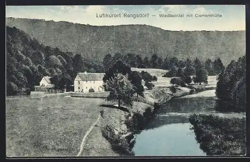 AK Rengsdorf / Pfalz, Wiedbachtal mit Clemenshütte und Fluss