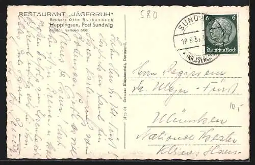 AK Heppingsen /Sundwig, Restaurant Jägerruh, Bes. Otto Ruthenbeck